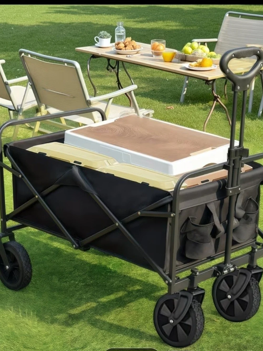 Collapsible Utility Wagon Cart in Black - Heavy-Duty Foldable Storage